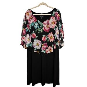 Connected Apparel Floral Overlay Spring Cape Midi Dress Women's 20W‎ Spring Chic